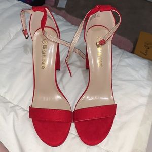 Dream Pairs Women’s Chunk Red Suede High Heel Pump Sandals